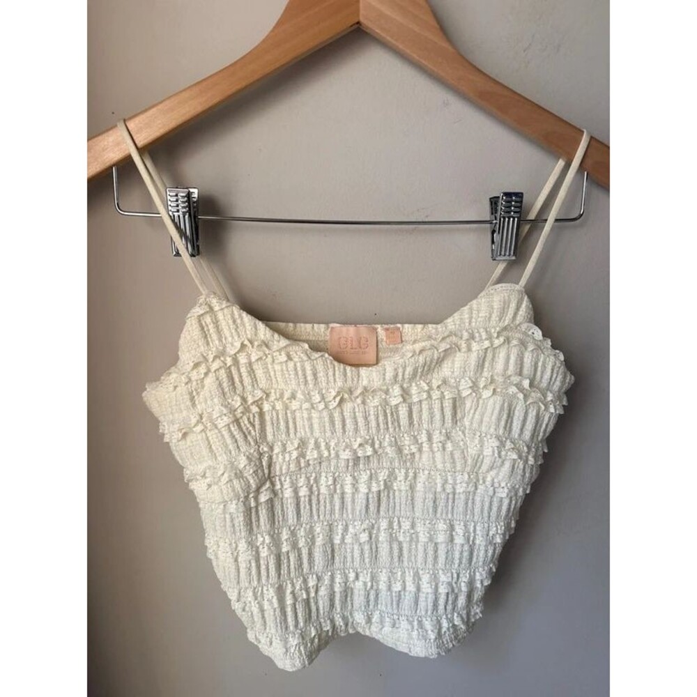 Good Luck Gem GLG Ivory Ruffle Textured Crop Cami Top Medium